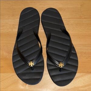 Tory Burch Black Flip Flops with Gold Logo